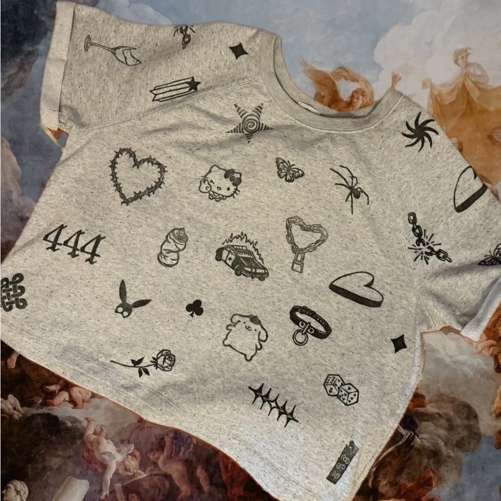 XXL blocked printed Old Navy pre-owned short sleeve crop raglan sweatshirt - Picture 1 of 5